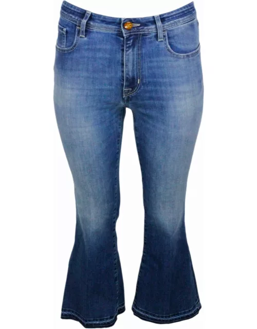 Jacob Cohen Victoria Crop Jeans In Light Stretch Denim With Trumpet Shape And 5-pocket Fringed He