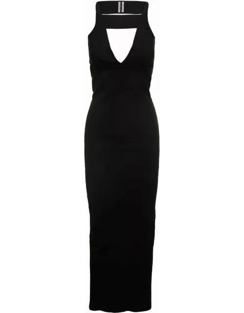 Rick Owens Maxi Black Dress With Cut-out In Viscose Blend Woman