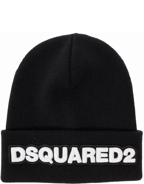 Dsquared2 Black Beanie In Knitted Wool D-squared2 Man