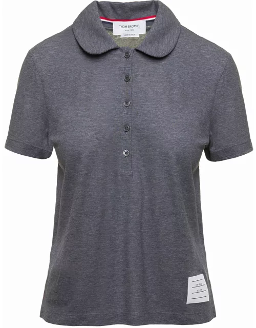 Thom Browne Grey Polo Shirt With Peter-pan Collar And Logo Patch In Cotton Woman