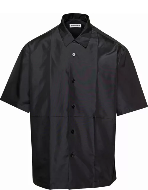 Jil Sander Black Short Sleeve Shirt With Shiny Finish In Polyester Man