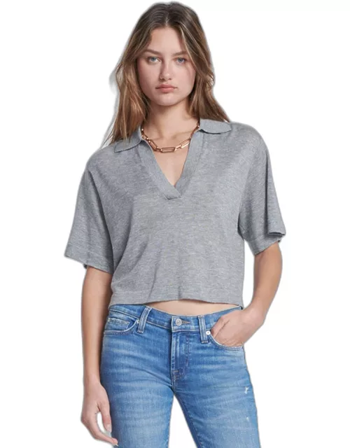Cropped Polo Shirt in Gray Heather