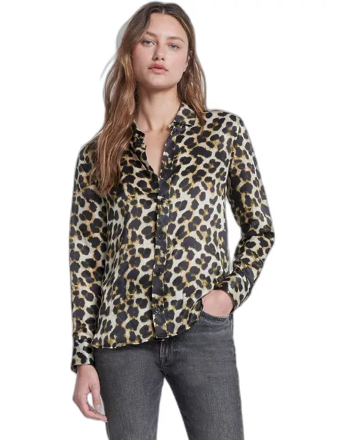 Silk Button-Up Shirt in Leopard