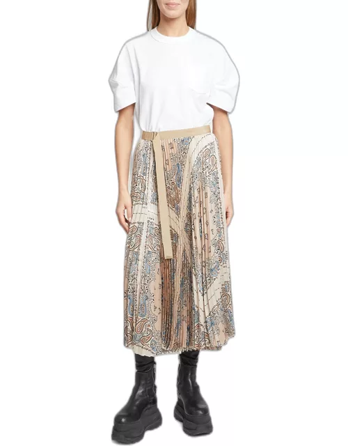 Bandana-Print Pleated Midi Skirt