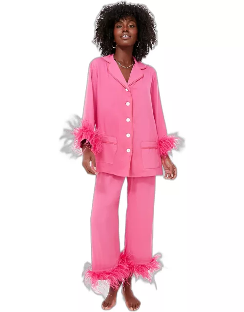Hot Pink Party Pajama Set with Feather