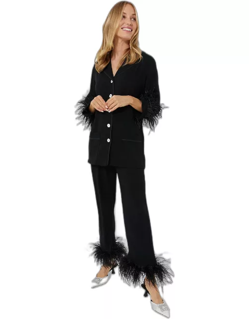 Black Party Pajama Set with Feather