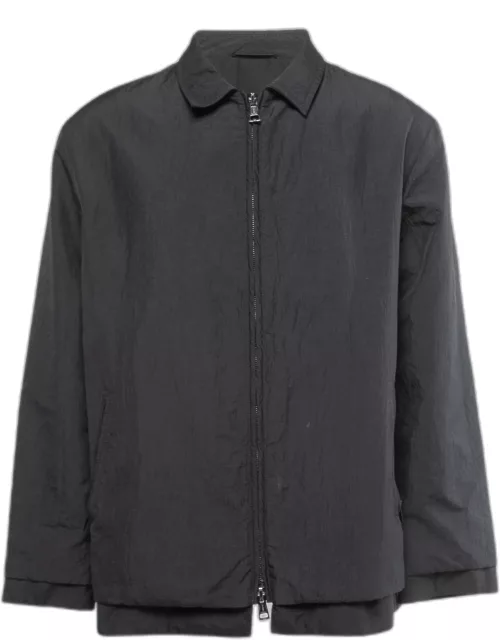 Armani Collezioni Black Textured Cotton Zip Front Jacket