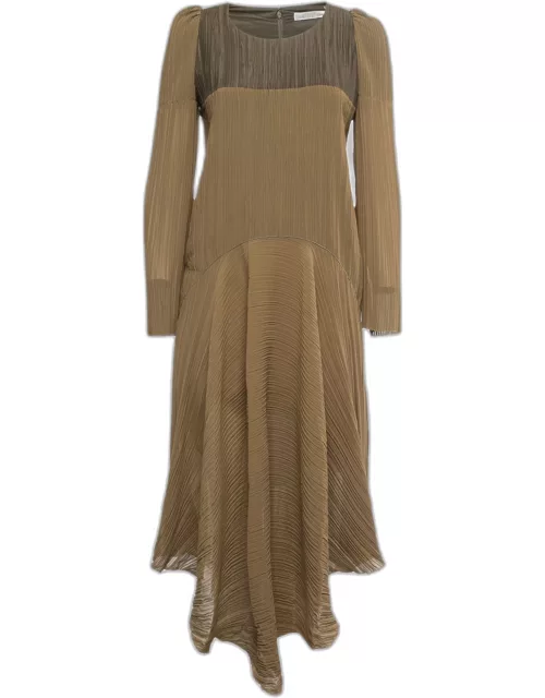 Chloe Green Chiffon & Cotton Plisse Midi Dress