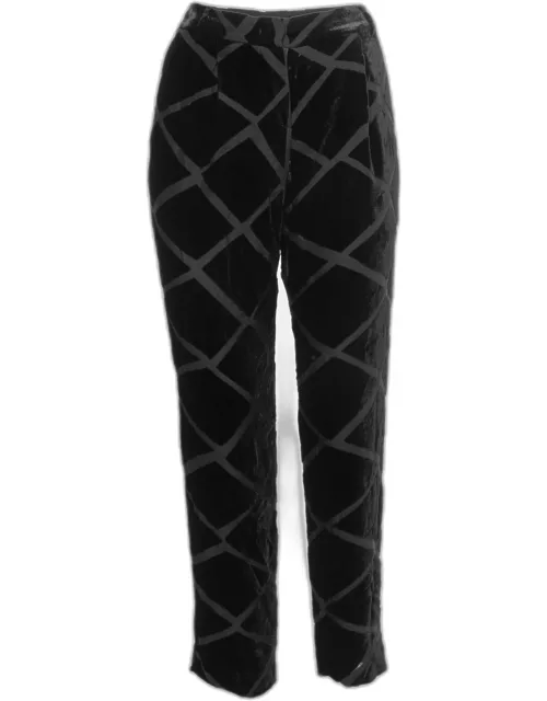 Emporio Armani Black Patterned Velvet Straight Leg Pants
