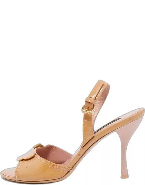 Louis Vuitton Beige Patent Leather Butterfly Slingback Sandal