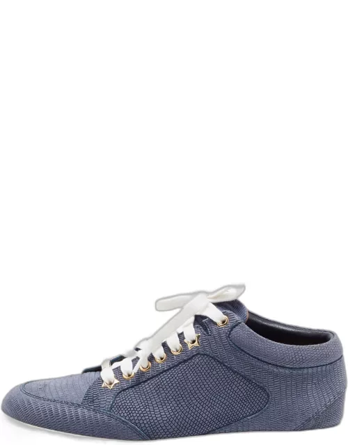 Jimmy Choo Light Blue Textured Leather Miami Low Top Sneaker