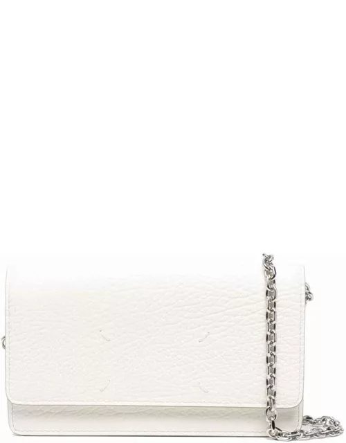 Maison Margiela Womans White Hammered Leather Chain Wallet