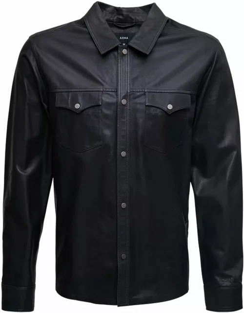 ARMA Black Leather Shirt With Pocket