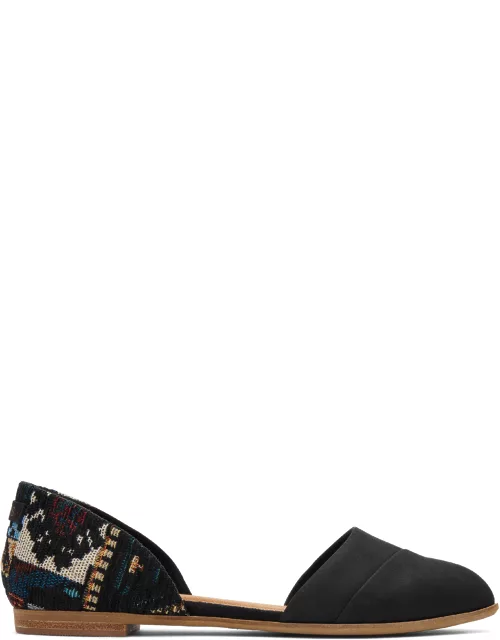 TOMS Women's Black Leather Global Woven Jutti Dorsay Flats Shoe