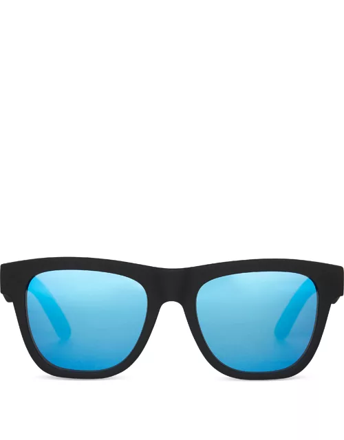 TOMS Women's Sunglasses Black Traveler Dalston Matte Blue Mirrored Len