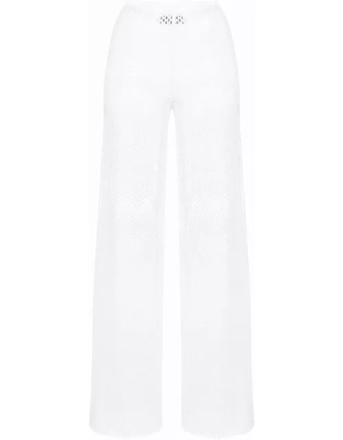 White perforated high-waisted trouser