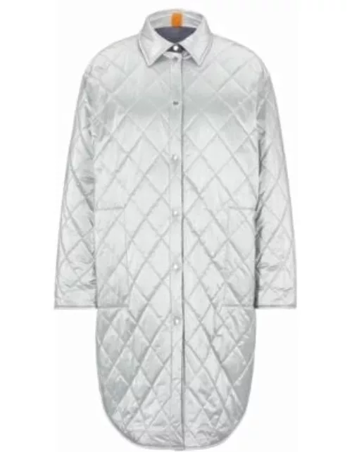Reversible padded jacket with denim and silver effects- Patterned Women's Casual Jacket