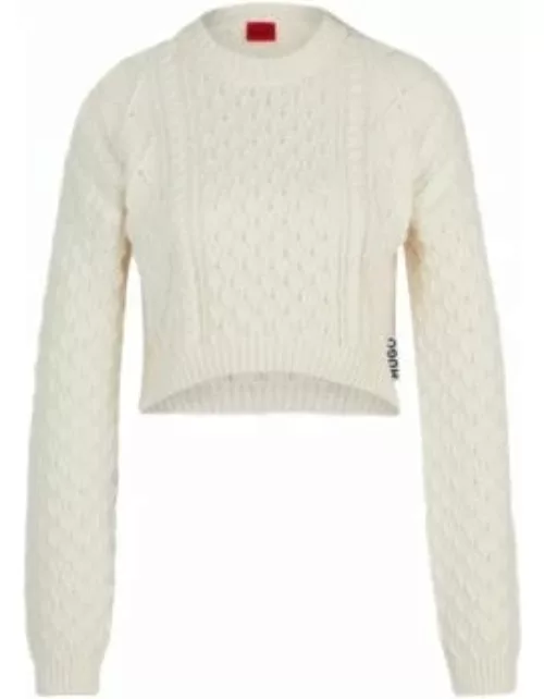 Cotton-blend sweater with cable-knit structure- White Women's Sweater