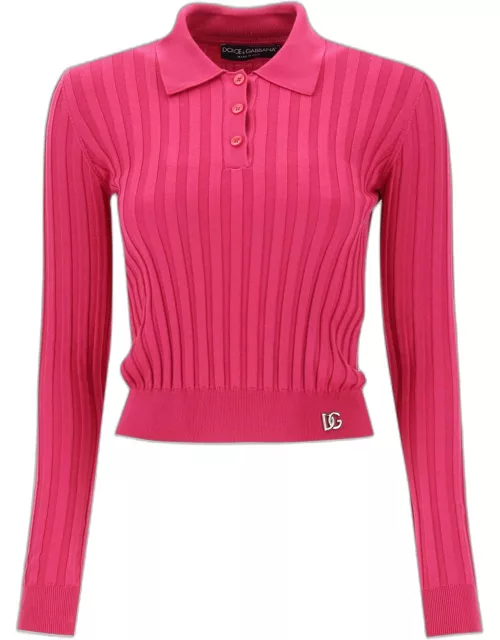 DOLCE & GABBANA LONG-SLEEVED POLO SHIRT IN RIBBED KNIT