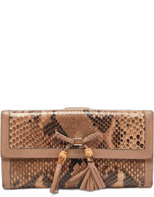 Gucci Beige/Brown Python and Leather Bamboo Tassel Bella Continental Wallet