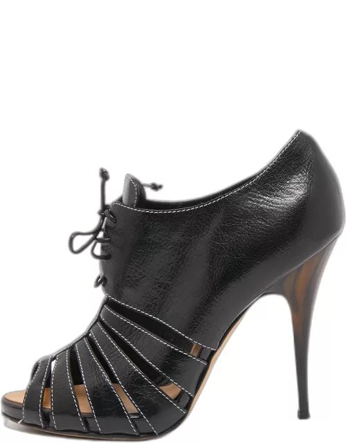Giuseppe Zanotti Black Leather Oxford Peep Toe Ankle Boot