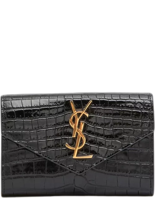 YSL Monogram Small Wallet on Chain in Croc-Embossed Leather