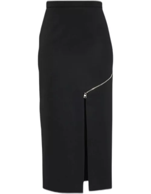 Asymmetric Zip High Slit Midi Skirt
