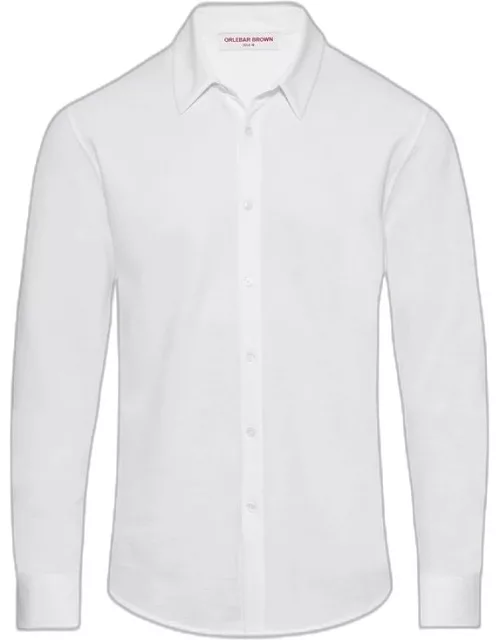 Giles Pique - White Classic Collar Cotton Pique Shirt