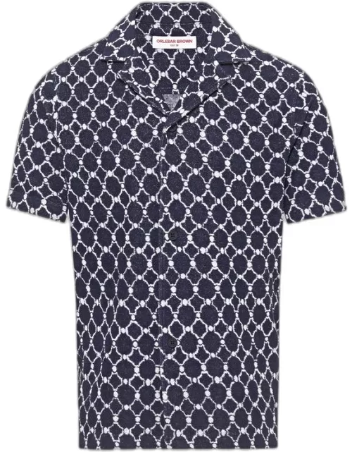 Howell Towelling - Midnight Navy Geometric Tile Relaxed Fit Towelling Shirt