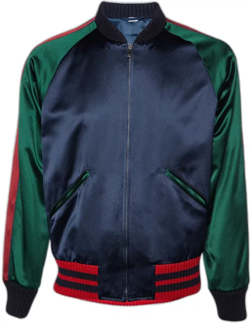 Gucci Multicolor Silk Satin Panther Applique Detail Bomber Jacket