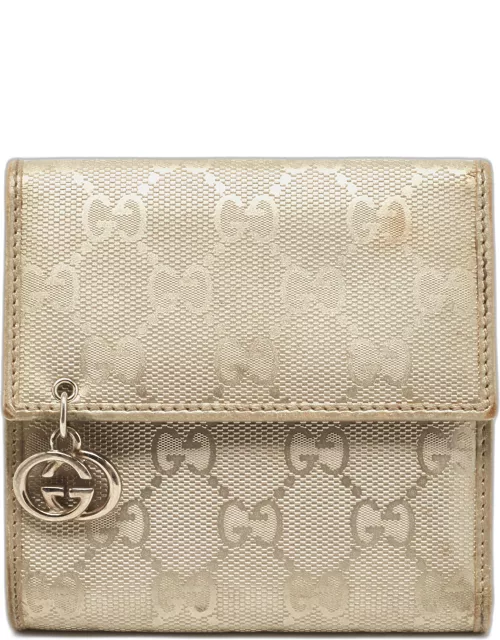 Gucci Silver GG Imprime Canvas and Leather GG Charm Trifold Wallet