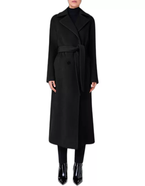 Long Double-Breast Belted Wool-Cashmere Coat