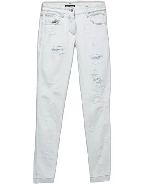Dolce & Gabbana Light Blue Distressed Denim Frayed Skinny Jeans