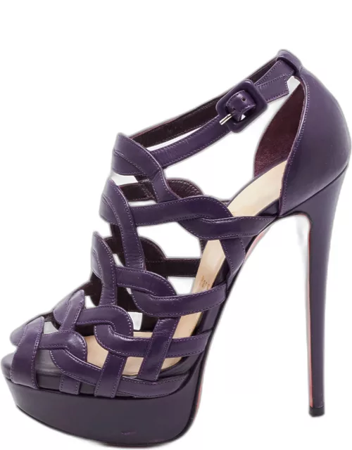 Christian Louboutin Purple Leather Nicole Caged Ankle Strap Sandal