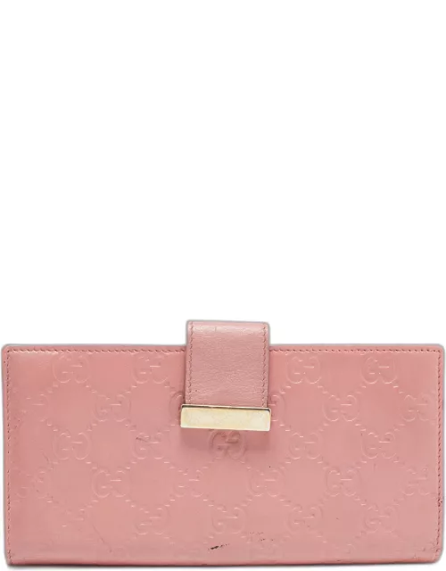 Gucci Pink Guccissima Leather Metal Flap Continental Wallet