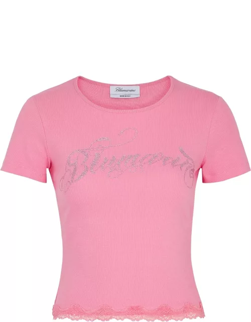 Blumarine Logo-embellished Stretch-cotton T-shirt - Pink