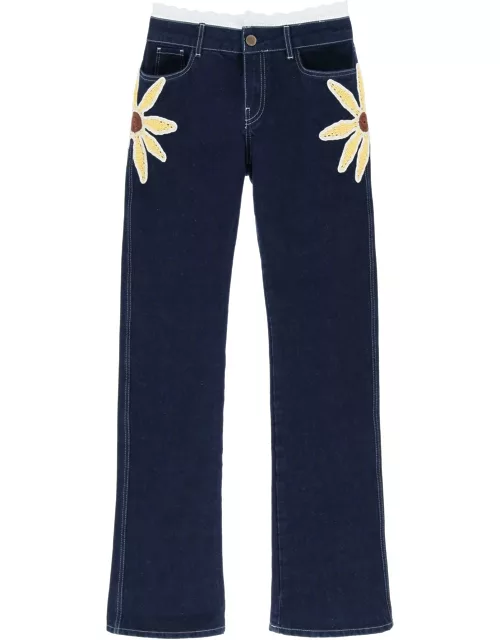 SIEDRES low-rise jeans with crochet flower