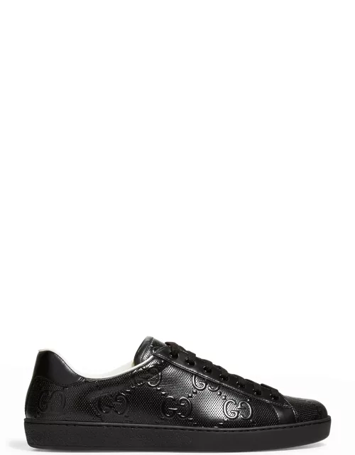 Men's New Ace GG-Embossed Leather Low-Top Sneaker