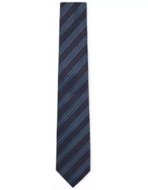 Diagonal-striped tie in silk jacquard- Dark Blue Men's Tie