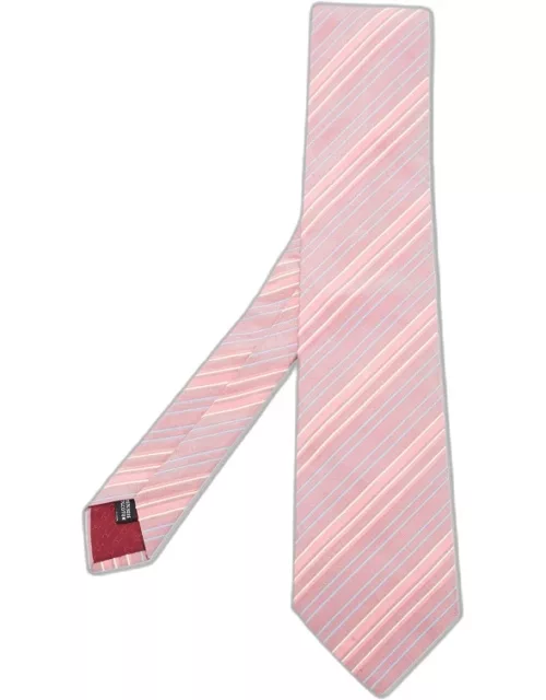 Hermes Pink Diagonal Striped Silk Jacquard Tie