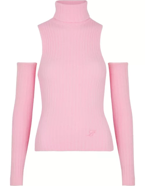 Blumarine Ribbed Brushed-knit Top - Pink