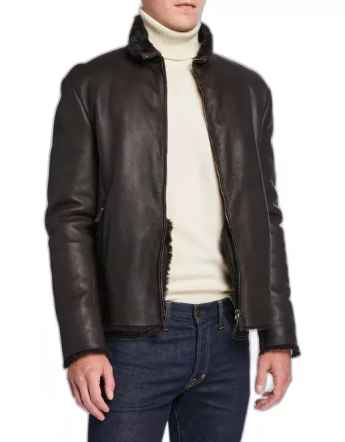 Men's Shearling-Lined Leather Jacket