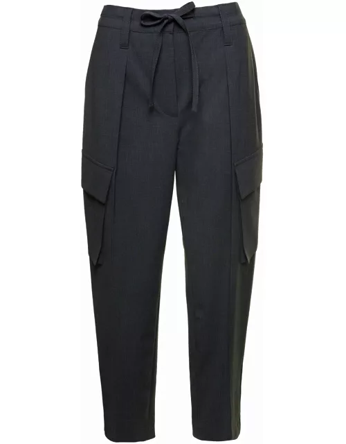 Brunello Cucinelli Grey cargo Pants With Patch Pockets And Drawstring In Wool Woman
