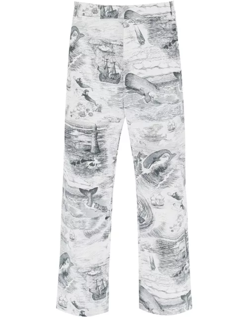 THOM BROWNE CROPPED PANTS WITH 'NAUTICAL TOILE' MOTIF