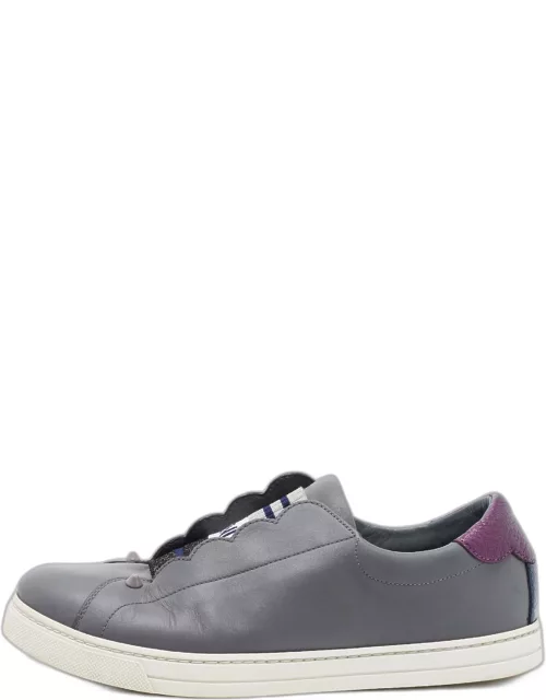 Fendi Grey Leather Rockoko Slip On Sneaker