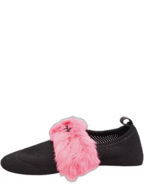 Giuseppe Zanotti Black Knit Fabric and Calfhair Slip on Sneaker