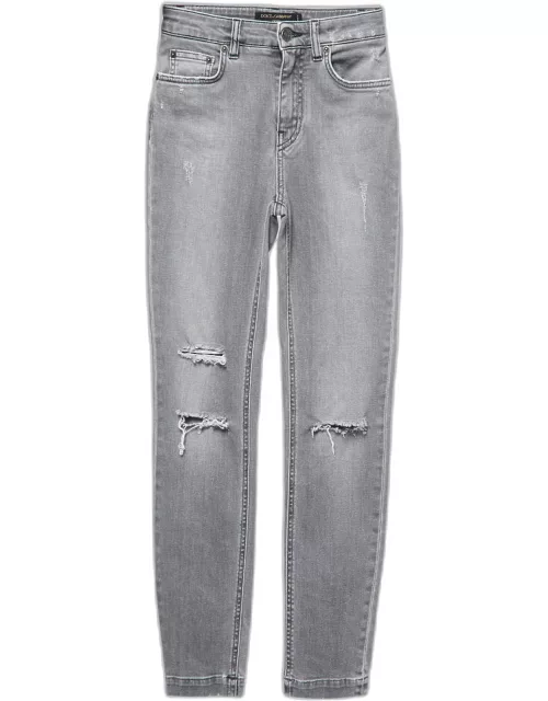 Dolce & Gabbana Light Grey Distressed Denim Frayed Skinny Jeans