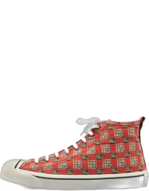 Burberry Red Check Fabric Kingly High Top Sneaker