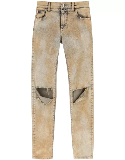 Dolce & Gabbana Skinny Jeans In Overdyed Deni