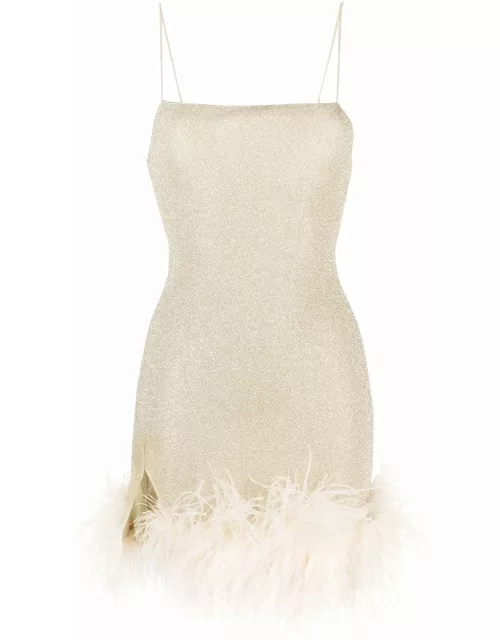 Short gold dress with feather